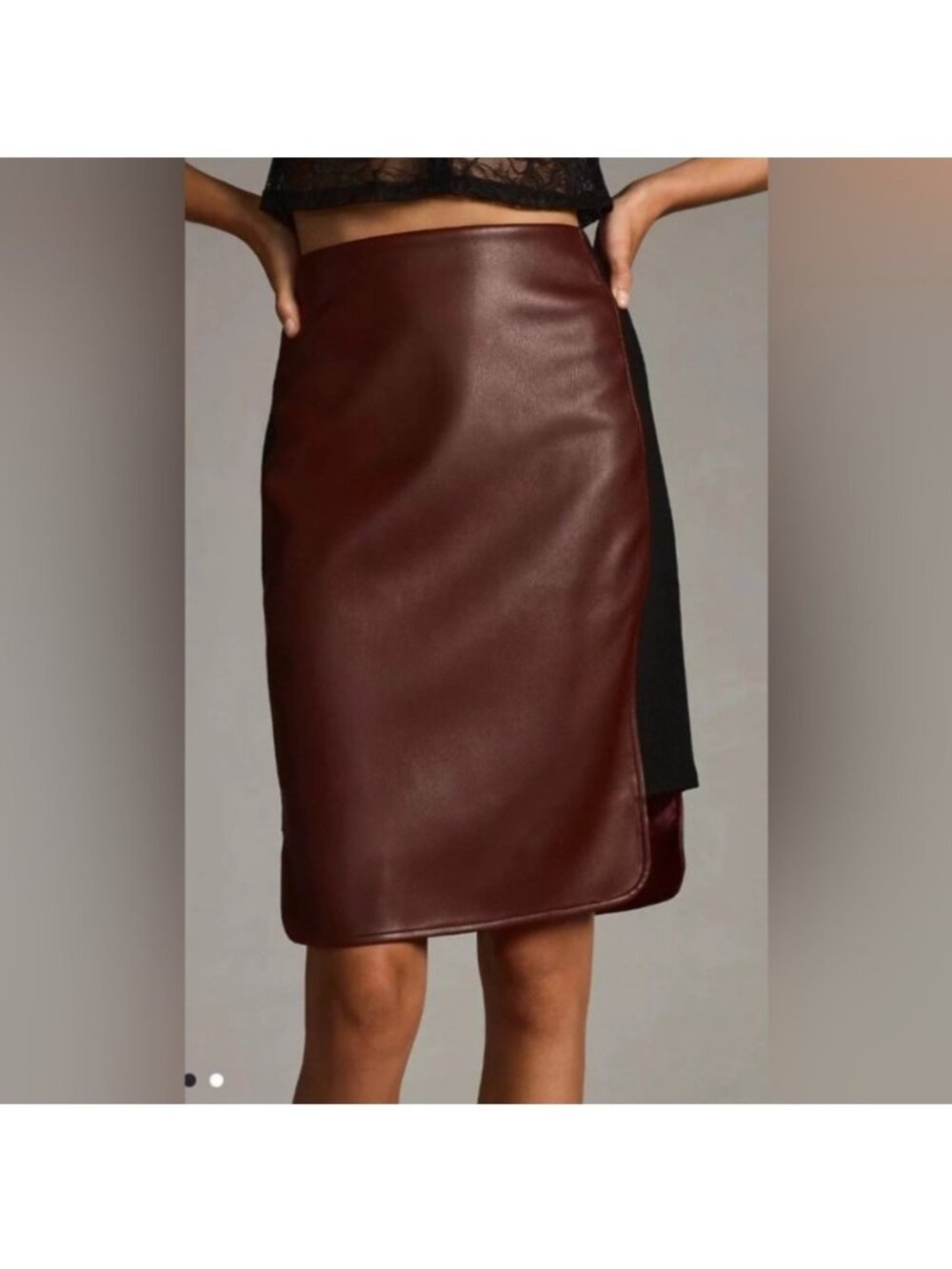 NEW Anthropologie Maeve Vegan Leather Pencil Skirt Brown Black Size Small Womens